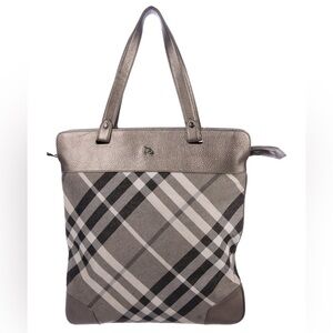 Burberry Leather-Trimmed Metallic Check Shimmer Tote